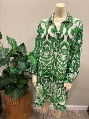 Antica Santoria By Giacomo Cinque Green & White Cotton Swim Cover-Up